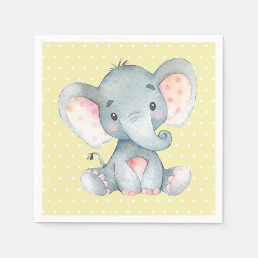 Elephant Baby Dusche Gelbe Napkins Serviette (Vorderseite)
