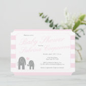 Elephant Baby Dusche mit Streifen - hellrosa Einladung (Stehend Vorderseite)