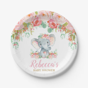 Elephant Baby Dusche Pink Blush Floral Dessert 7" Pappteller