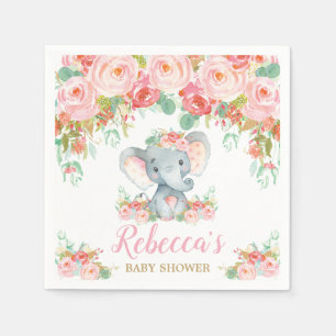 Elephant Baby Dusche Pink Blush Floral Girl Klein Serviette
