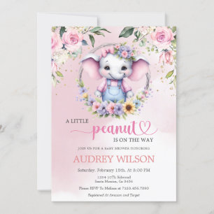 Elephant Baby Dusche Pink Floral Einladung