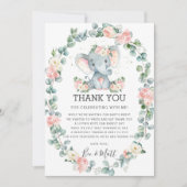 Elephant Baby Dusche Rosa Blumengrün Mädchen Dankeskarte (Vorderseite)