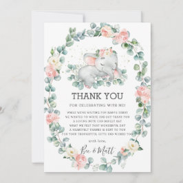 Elephant Baby Dusche Rosa Blumengrün Mädchen Dankeskarte