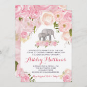 Elephant Baby Dusche, rosa Blütendusche Einladung (Vorne/Hinten)