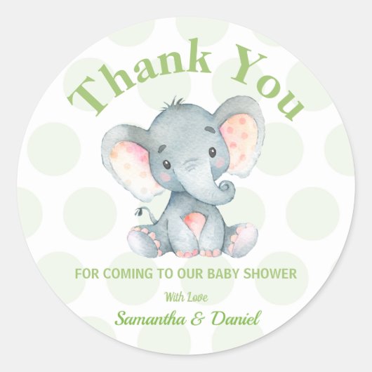 Elephant Baby Dusche Vielen Dank Aufkleber Labels (Vorderseite)