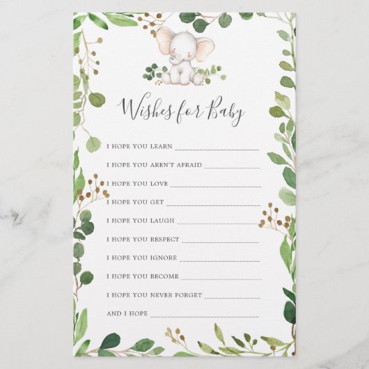 Elephant Baby Dusche Wünsche für Baby (Vorderseite)