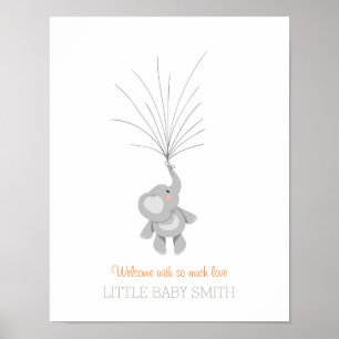 Elephant Baby Duschguestbook Orange Boy Girl Poster