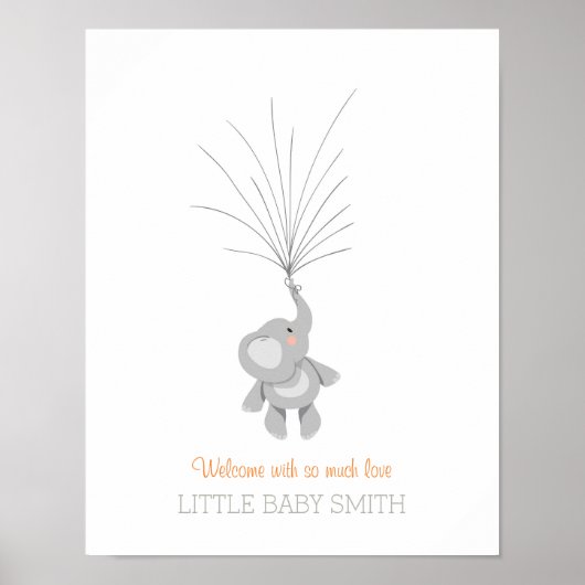 Elephant Baby Duschguestbook Orange Boy Girl Poster (Vorne)