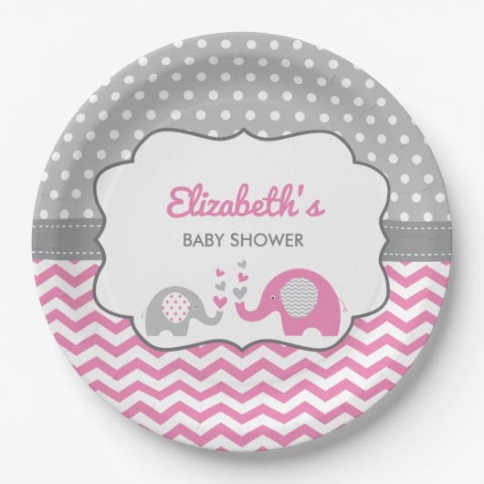 Elephant Baby Duschplatte, EDITABLE FARBE Pappteller (Vorderseite)