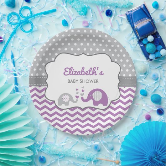 Elephant Baby Duschplatte, EDITABLE FARBE Pappteller (Party)