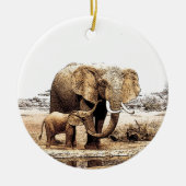 Elephant & Baby Elephant Keramik Ornament (Vorne)