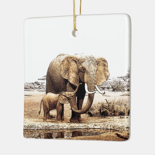 Elephant & Baby Elephant Keramikornament (Links)