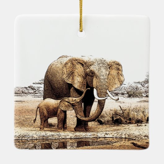 Elephant & Baby Elephant Keramikornament (Rückseite)