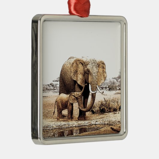 Elephant & Baby Elephant Ornament Aus Metall (Rechts)