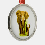 Elephant & Baby Elephant Silbernes Ornament (Rechts)
