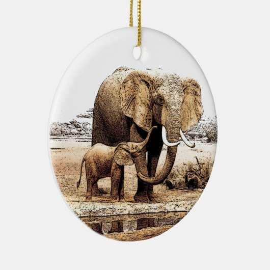 Elephant & Baby Elephant Weihnachtsdekoration Keramik Ornament (Rechts)