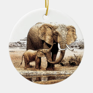 Elephant & Baby Elephant Weihnachtsdekoration Keramik Ornament
