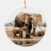 Elephant & Baby Elephant Weihnachtsdekoration Keramik Ornament (Hinten)