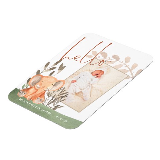 Elephant Baby Foto Keepake Geburtsankündigung Magnet (Linke Seite)