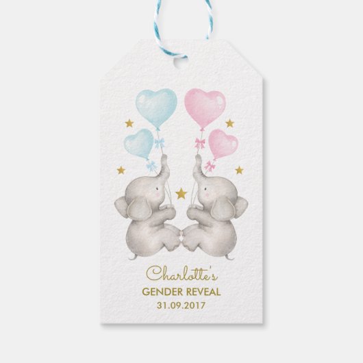 Elephant Baby Gender offenbart Blue Pink Gold Favo Geschenkanhänger (Rückseite)