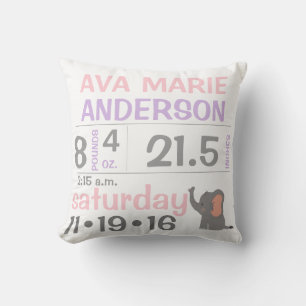 Elephant Baby Girl Announcement Throw Kissen
