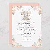 Elephant Baby Girl Baby Shower Einladung (Vorne/Hinten)