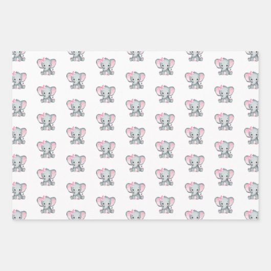 Elephant Baby Girl Baby Shower Geschenkpapier Set (Vorderseite)