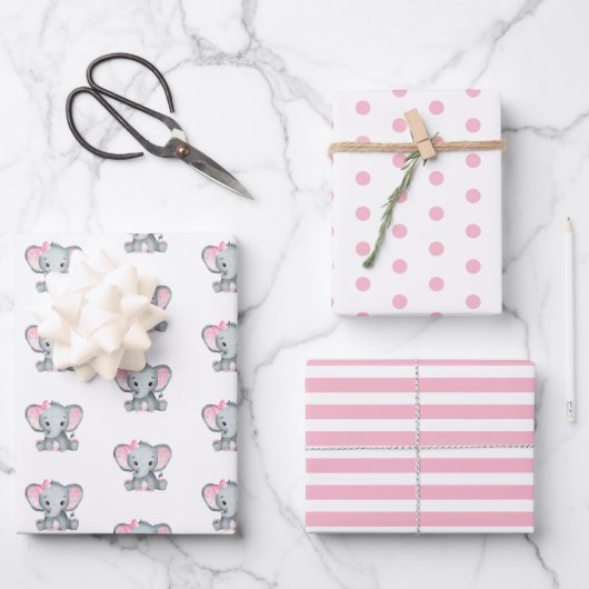 Elephant Baby Girl Baby Shower Geschenkpapier Set (Vorderseite)