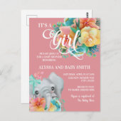 Elephant Baby Girl Babydusche Aquamarin rosa gelb Postkarte (Vorne/Hinten)