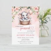 Elephant Baby Girl Babydusche Kleine Erdnuss Einladung (Stehend Vorderseite)