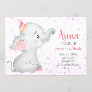 Elephant Baby Girl Blush Pink Confetti Dschungel N Einladung