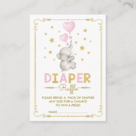 Elephant Baby Girl Diaper Raffle Pink Gold Stars Begleitkarte