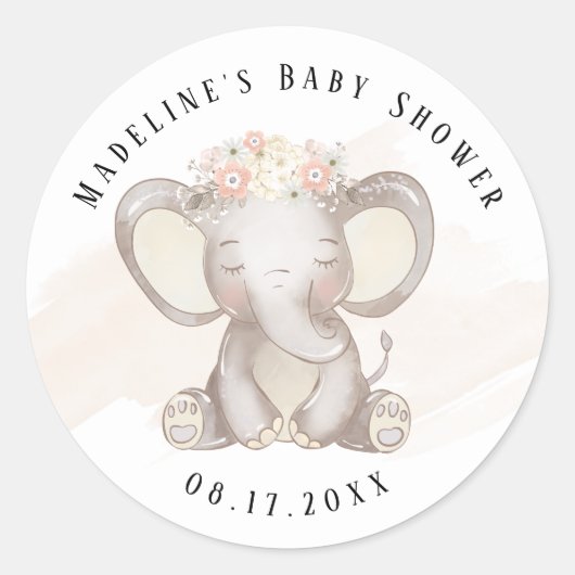 Elephant Baby Girl Duschaufkleber Runder Aufkleber (Vorderseite)