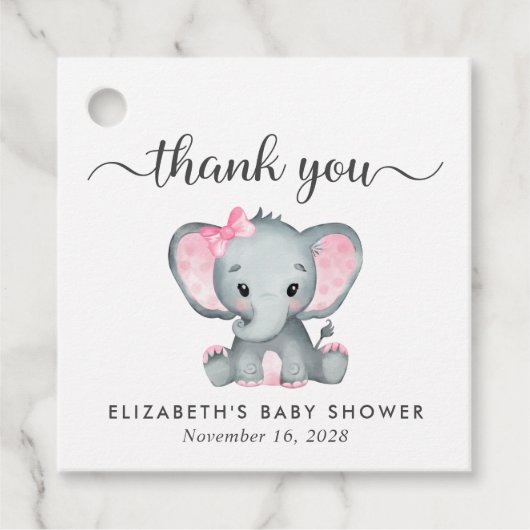 Elephant Baby Girl Dusche Vielen Dank Geschenkanhänger (Vorderseite)
