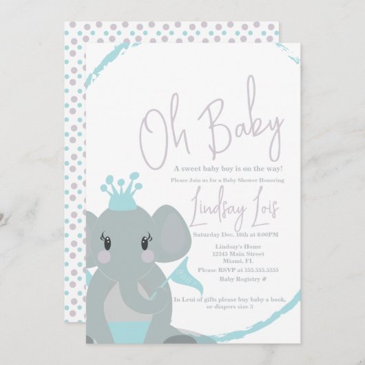 Elephant Baby Girl Elegante Script Baby Shower Einladung (Vorne/Hinten)