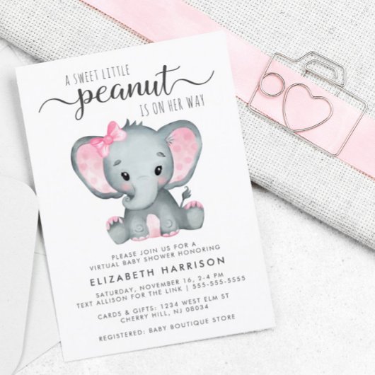 Elephant Baby Girl Virtual Shower Budget Einladung