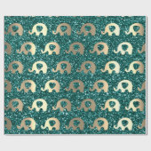 Elephant Baby Gold Deep Aquamarin Green Glitzer Sp Geschenkpapier (Flach)