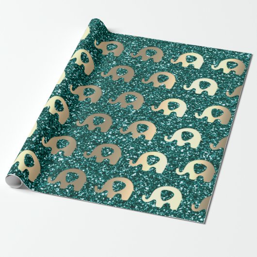 Elephant Baby Gold Deep Aquamarin Green Glitzer Sp Geschenkpapier (Ungerollt)