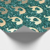 Elephant Baby Gold Deep Aquamarin Green Glitzer Sp Geschenkpapier (Ecke)