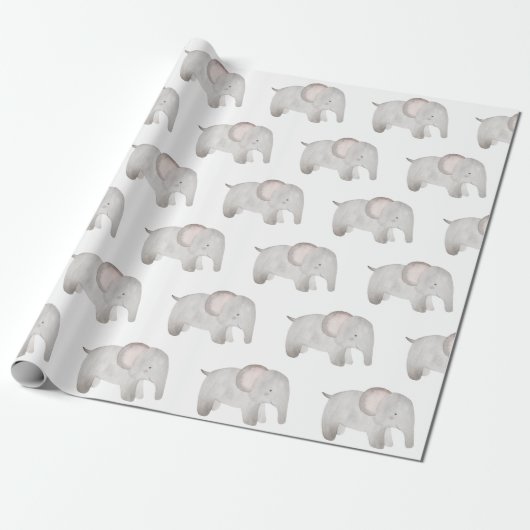Elephant Baby Gray Watercolor Niedlich Modern Geschenkpapier (Ungerollt)