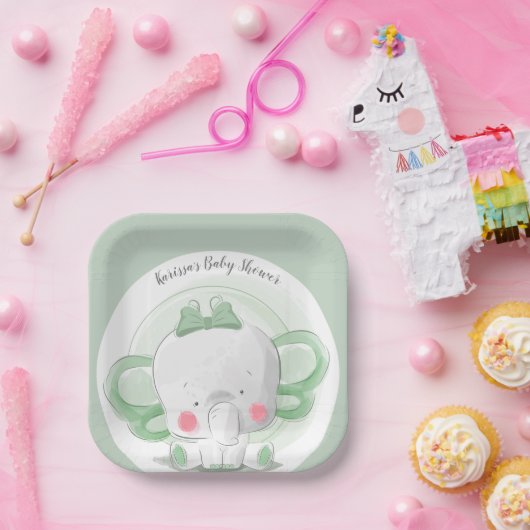 Elephant Baby Green Pappteller (Party)