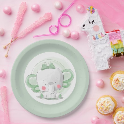 Elephant Baby Green Pappteller (Party)