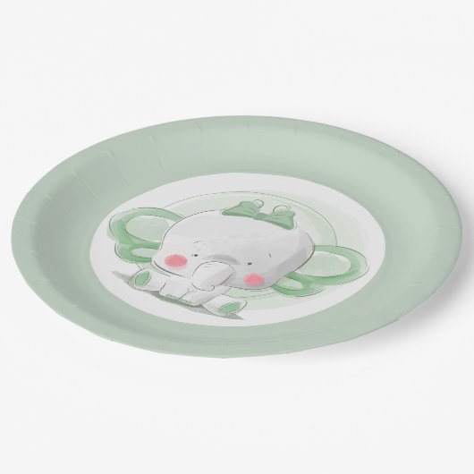 Elephant Baby Green Pappteller (Schrägansicht)