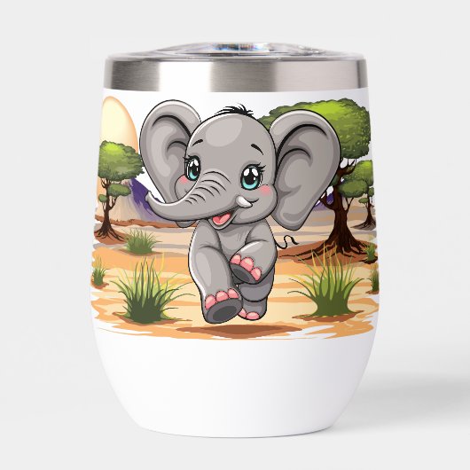 Elephant Baby Jumping Happy in African Savannah (Vorderseite)
