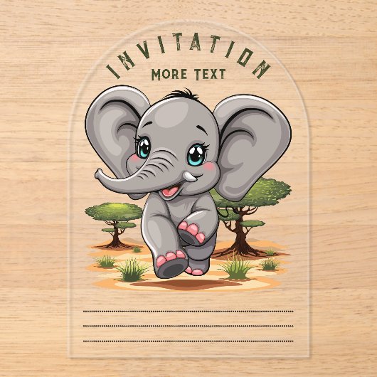 Elephant Baby Jumping Happy in African Savannah Acryleinladungen (Vorderseite)