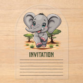 Elephant Baby Jumping Happy in African Savannah Acryleinladungen (Vorderseite)