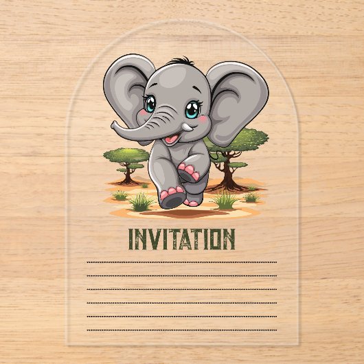 Elephant Baby Jumping Happy in African Savannah Acryleinladungen (Vorderseite)