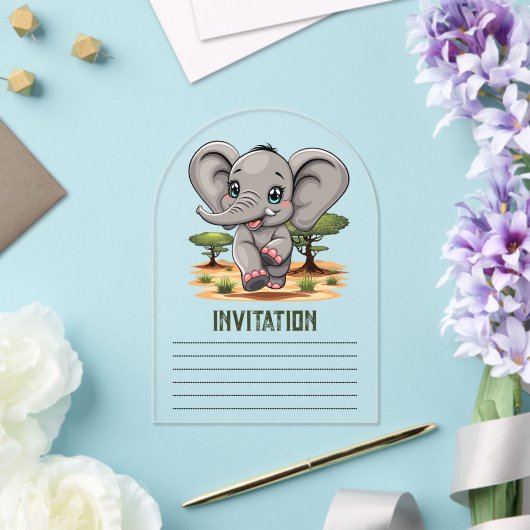 Elephant Baby Jumping Happy in African Savannah Acryleinladungen (Insitu (Hochzeit))