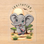 Elephant Baby Jumping Happy in African Savannah Acryleinladungen (Vorderseite)