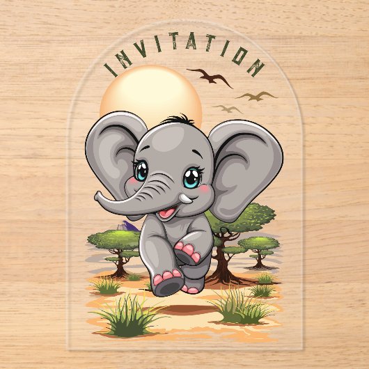 Elephant Baby Jumping Happy in African Savannah Acryleinladungen (Vorderseite)